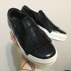 CELINE Glazed Leather Fringe Slip-On Sneakers 🖤